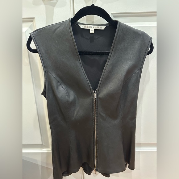 Veronica Beard Tops - Veronica Beard Midnight peplum leather vest, 2 way zip front with knit back